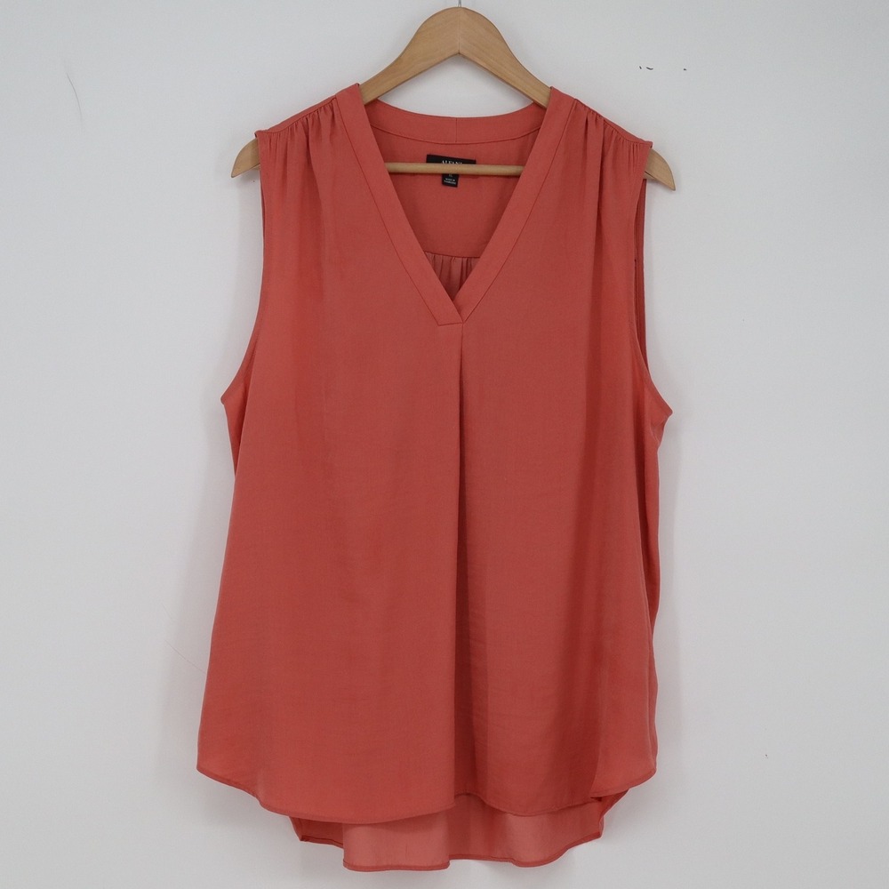 Alfani Blouse Womens XL Sleeveless V-Neck Coral Pleated Front Solid Excellent